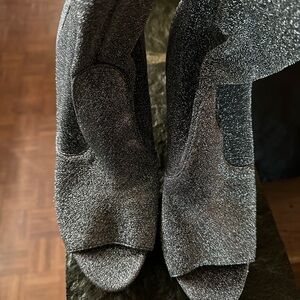 Silver sparkle open toe bootie G by Guess